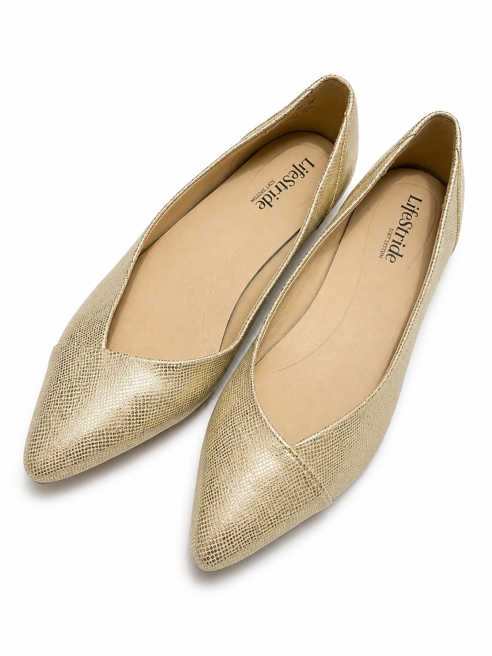 LifeStride Soft System Gold Pointed Toe Flats Women’s Size 7M